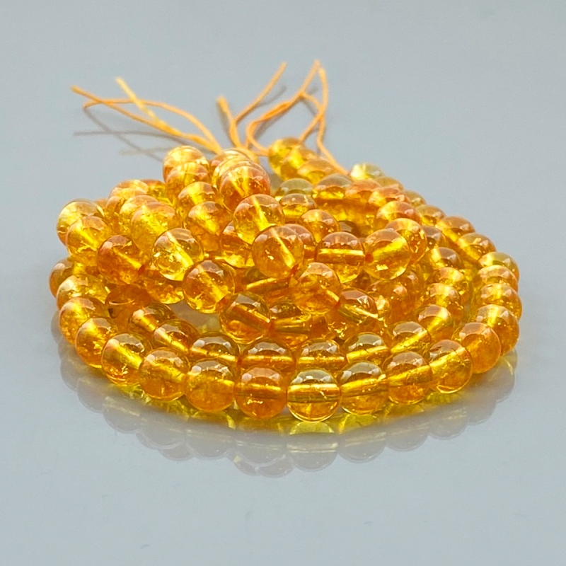 Dyed Citrine 6mm Smooth Round AAA Gemstone Beads Lot - 182558