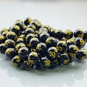 Printed Black Onyx 10mm Smooth Round AAA Gemstone Beads Lot - 182624