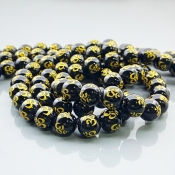 Printed Black Onyx 10mm Smooth Round AAA Gemstone Beads Lot - 182624