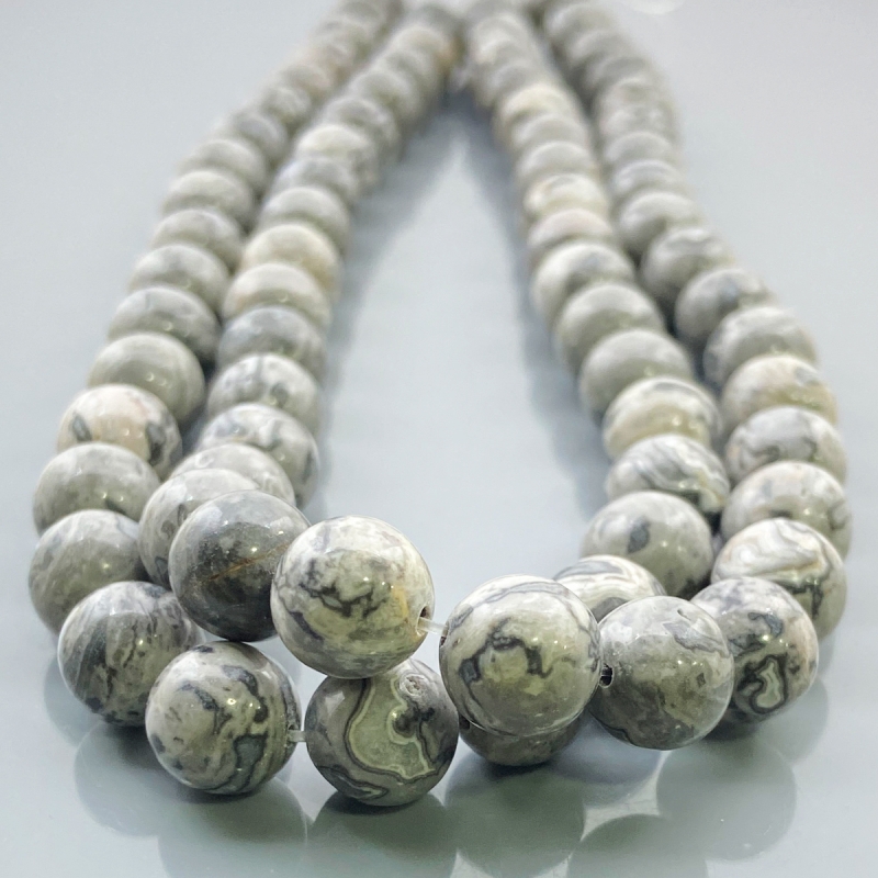 Grey Jasper 10mm Smooth Round AA Gemstone Beads Lot - 182606