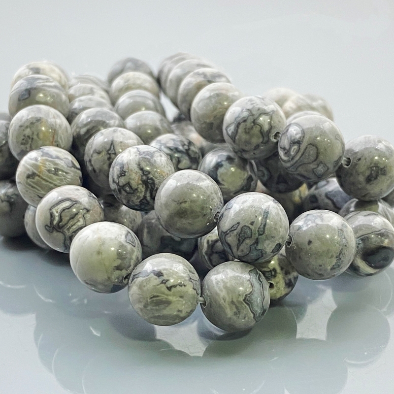 Grey Jasper 10mm Smooth Round AA Gemstone Beads Lot - 182606