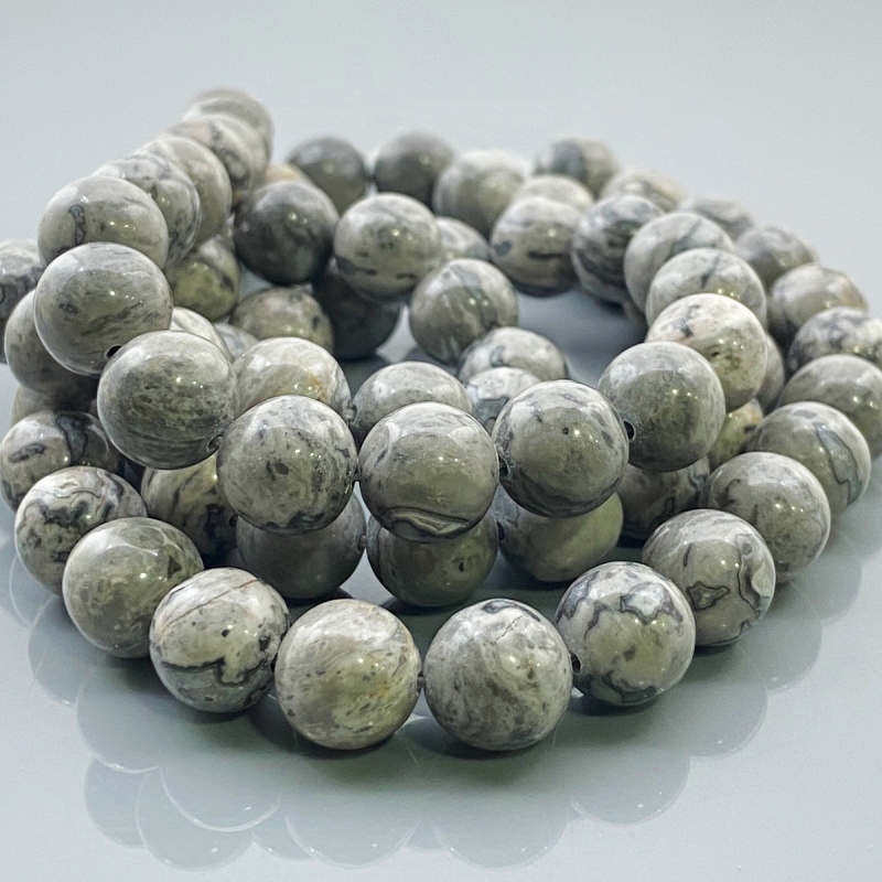 Grey Jasper 10mm Smooth Round AA Gemstone Beads Lot - 182606