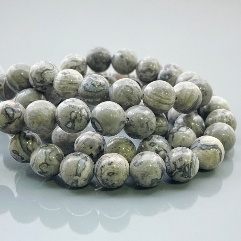 Grey Jasper 10mm Smooth Round AA Gemstone Beads Lot - 182606