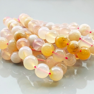 Pink Flower Agate 10mm Smooth Round AAA Gemstone Beads Lot - 182641