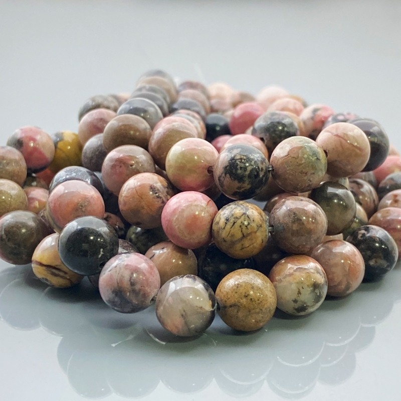 Rhodonite 10mm Smooth Round AA Gemstone Beads Lot - 182643