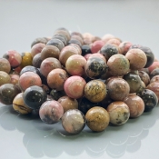 Rhodonite 10mm Smooth Round AA Gemstone Beads Lot - 182643
