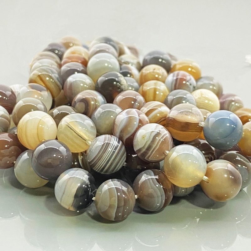 Botswana Agate 10mm Smooth Round AA+ Gemstone Beads Lot - 182629
