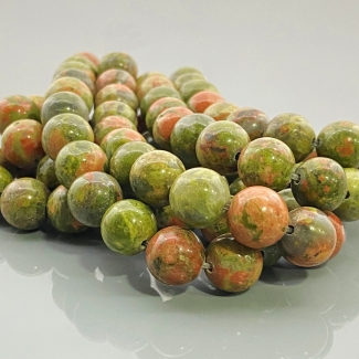 Unakite 10mm Smooth Round AAA Gemstone Beads Lot - 182645