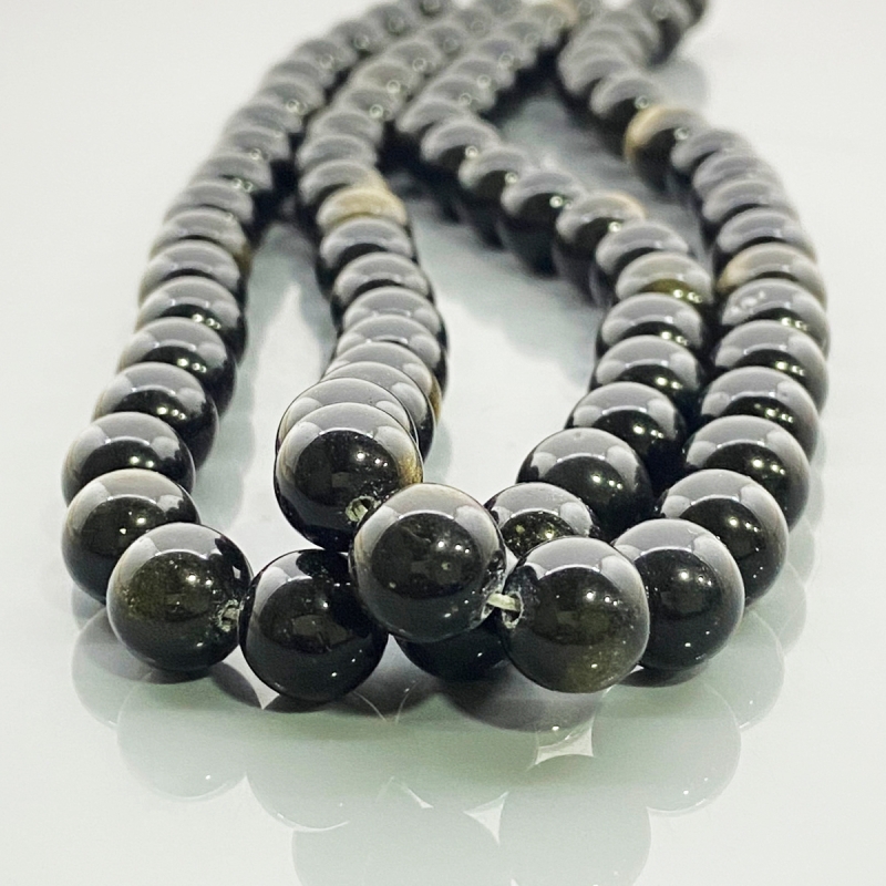 Golden Sheen Obsidian 10mm Smooth Round AAA Gemstone Beads Lot - 182593