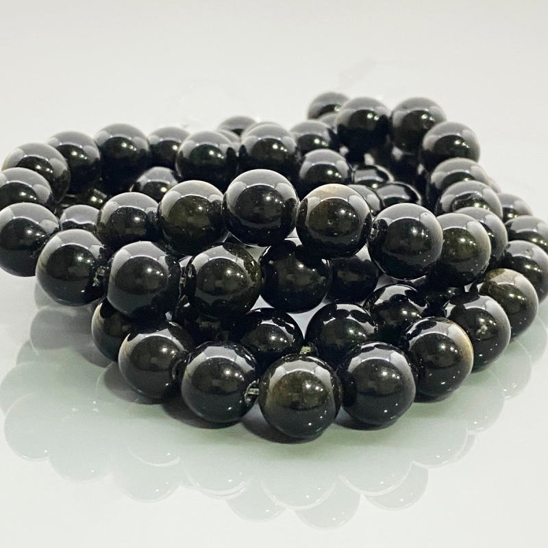 Golden Sheen Obsidian 10mm Smooth Round AAA Gemstone Beads Lot - 182593
