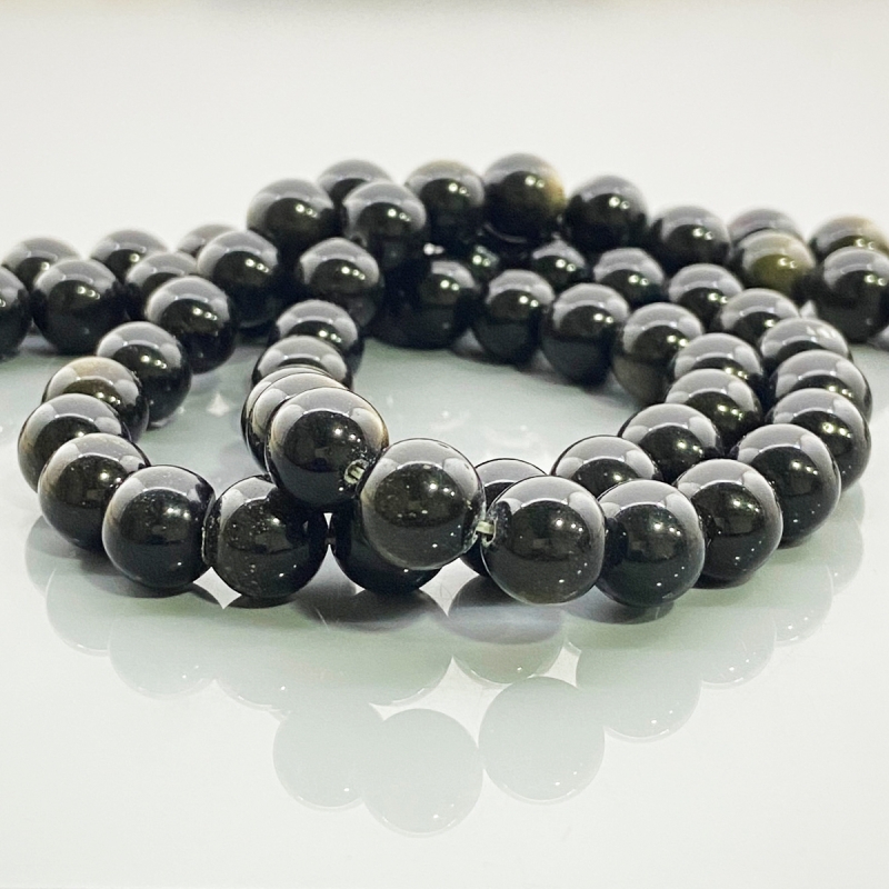 Golden Sheen Obsidian 10mm Smooth Round AAA Gemstone Beads Lot - 182593