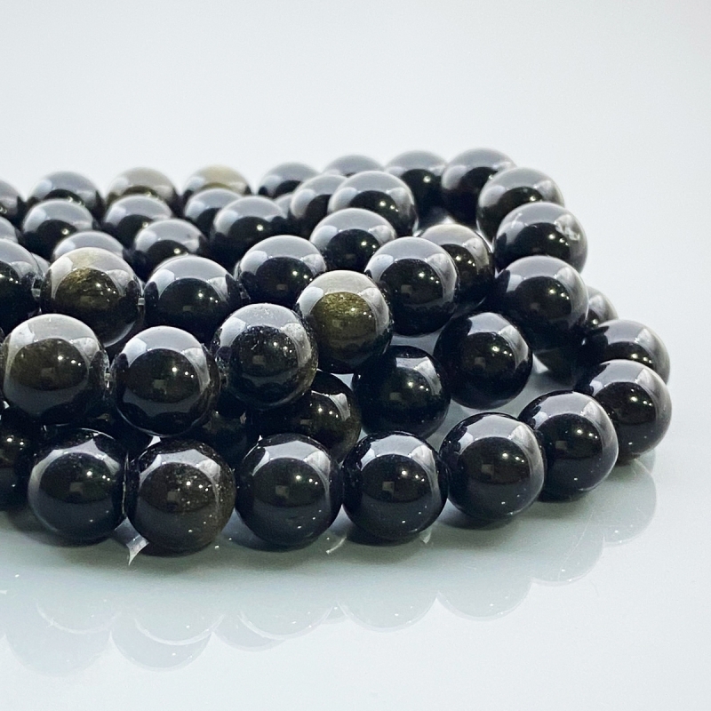 Golden Sheen Obsidian 10mm Smooth Round AAA Gemstone Beads Lot - 182593