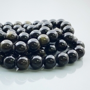 Golden Sheen Obsidian 10mm Smooth Round AAA Gemstone Beads Lot - 182593