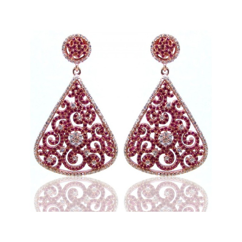 Lab Ruby and Diamond White CZ 925 Sterling Silver Earrings