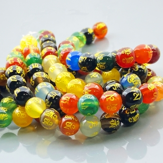 Dyed Multi Color Onyx 8mm Smooth Round AAA Gemstone Beads Lot - 182704