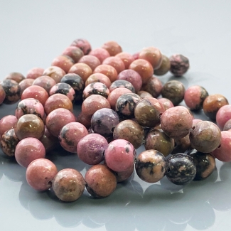 Rhodonite 8mm Smooth Round AA Gemstone Beads Lot - 182700