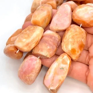 Pink Opal 21-40mm Faceted Nugget Shape A+ Grade Gemstone Beads Strand - Total 1 Strand of 14 Inch.