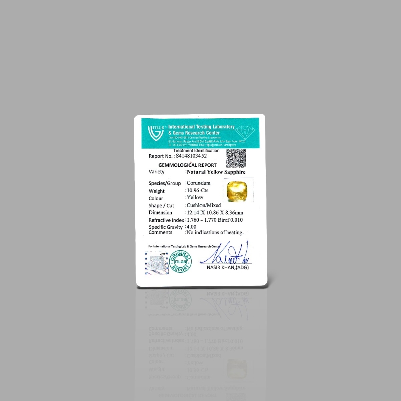 Yellow Sapphire 12.14x10.88x8.35mm Faceted Cushion A+ Loose Gemstone - AE-183019