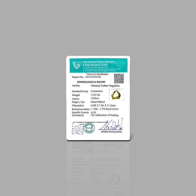 Yellow Sapphire 8.87x7.80x5.10mm Faceted Heart AA+ Loose Gemstone - AE-183025