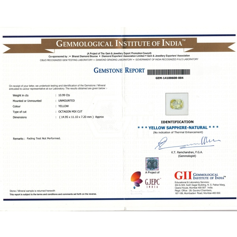 Yellow Sapphire 14.95x11.10x7.20mm Princess Cut Octagon AAA Loose Gemstone - PK-182909