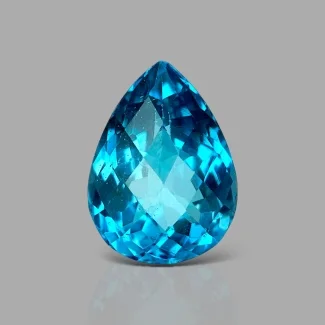 London Blue Topaz 14.5x11mm Checkerboard Pear AAA Grade Loose Gemstone - 158173