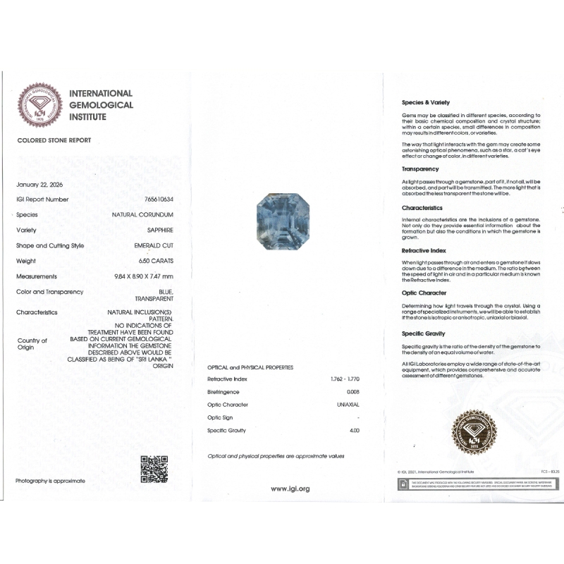 Blue Sapphire 9.84x8.90x7.47mm Step Cut Octagon AA Loose Gemstone - SH01H-183557