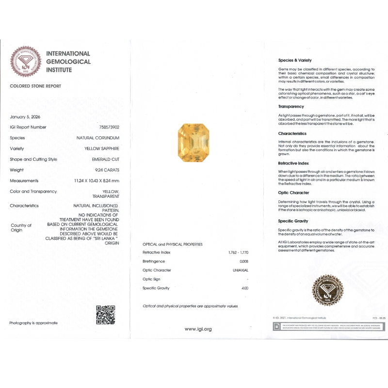 Yellow Sapphire 11.24x10.43x8.24mm Step Cut Octagon AAA Loose Gemstone - SH01E-183568