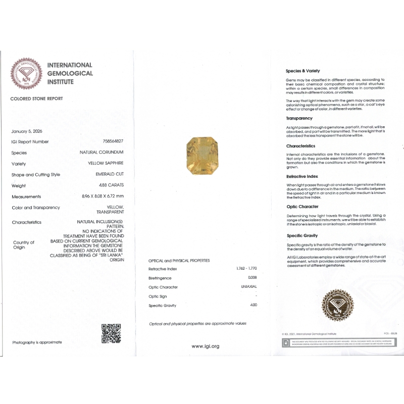 Yellow Sapphire 8.96x8.08x6.72mm Step Cut Octagon AA Loose Gemstone - SH01I-183551