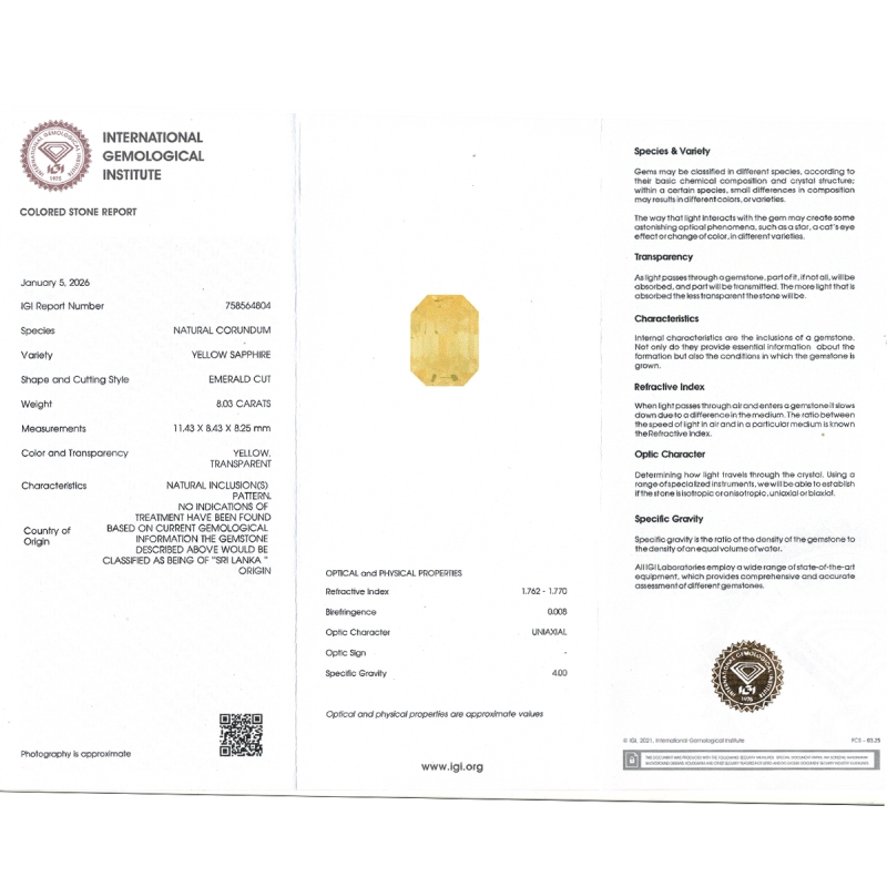 Yellow Sapphire 11.43x8.43x8.25mm Step Cut Octagon AA+ Loose Gemstone - SH01D-183533