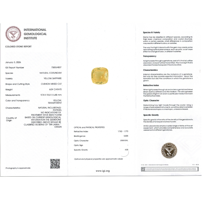 Yellow Sapphire 9.74x9.54x6.48mm Faceted Cushion AA+ Loose Gemstone - SH01D-183537