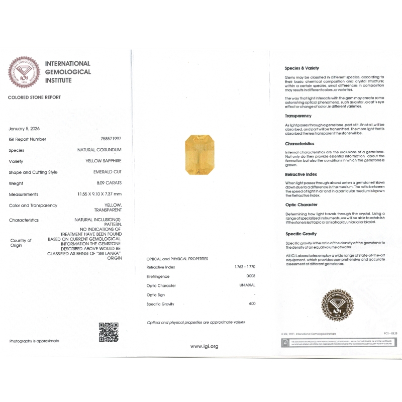 Yellow Sapphire 11.55X9.10X7.37mm Step Cut Octagon AA+ Loose Gemstone - SH01C-183540