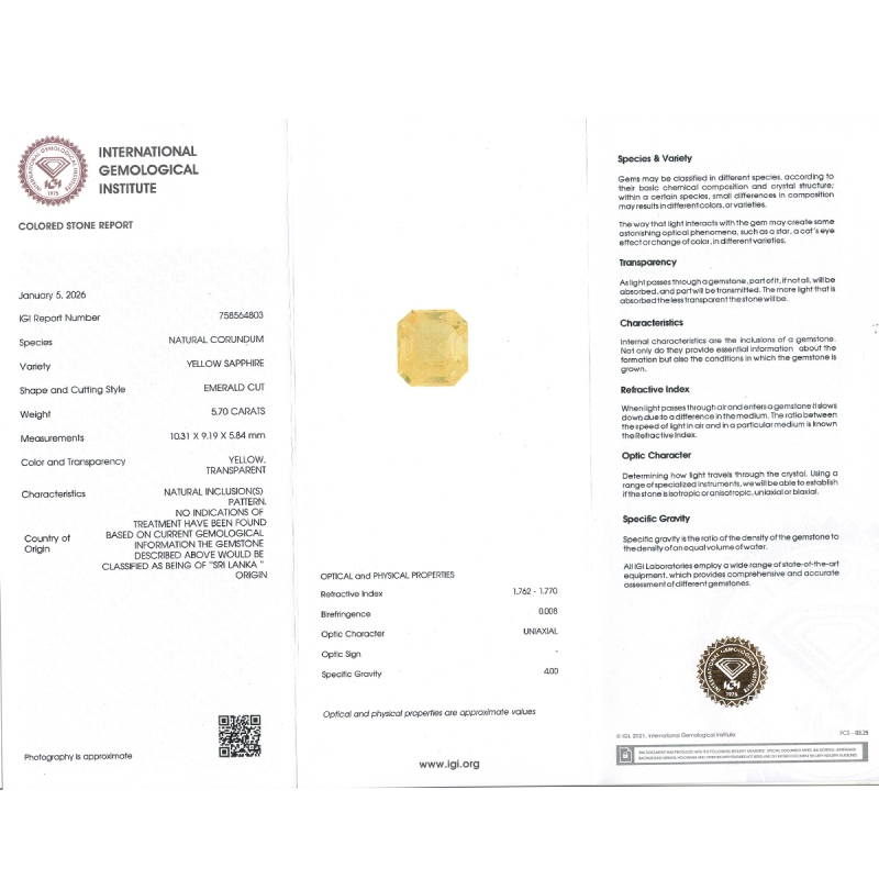 Yellow Sapphire 10.31X9.19X5.84mm Step Cut Octagon AA+ Loose Gemstone - SH01C-183541