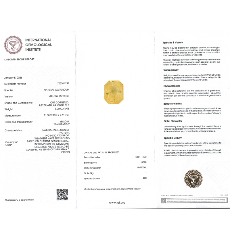 Yellow Sapphire 11.60X9.95X7.73mm Step Cut Octagon AAA Loose Gemstone - SH01B-183559