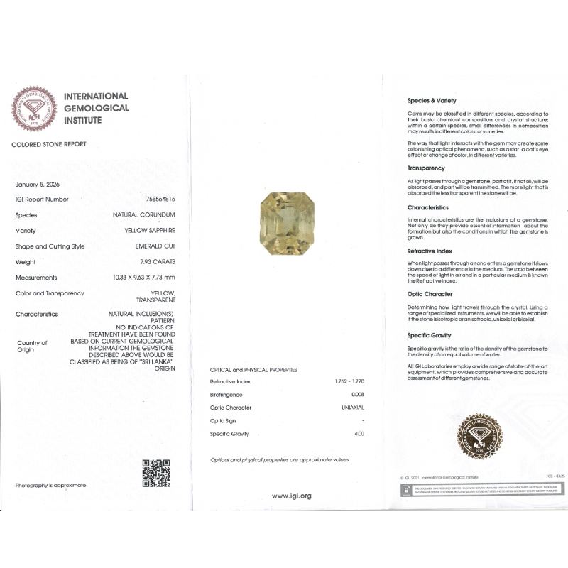 Yellow Sapphire 10.33x9.63x7.73mm Step Cut Octagon AA Loose Gemstone - SH01G-183543