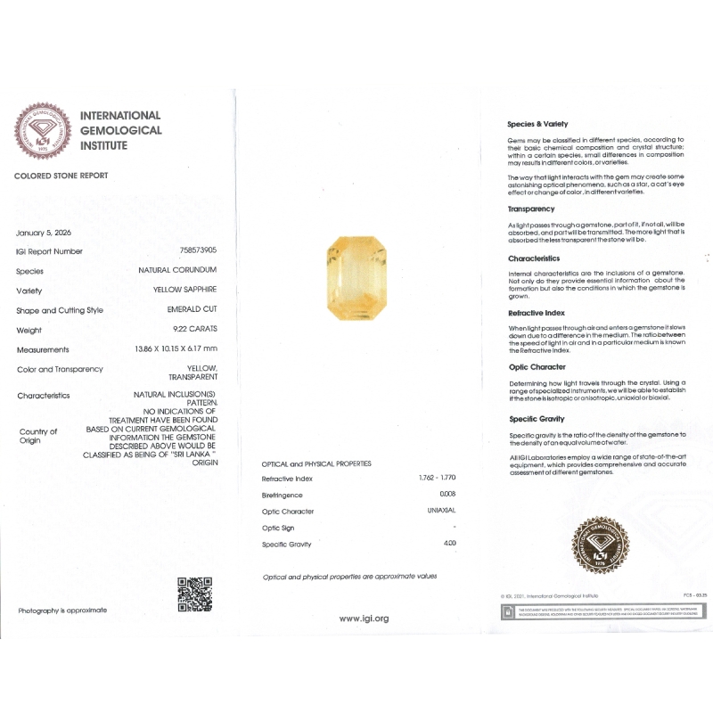 Yellow Sapphire 13.86x10.15x6.17mm Step Cut Octagon AA+ Loose Gemstone - SH01D-183536