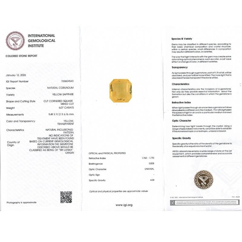 Yellow Sapphire 9.49x9.12x6.16mm Step Cut Octagon AA Loose Gemstone - SH04A-183697