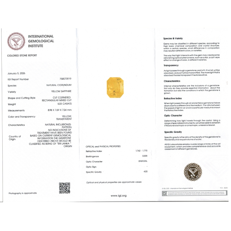 Yellow Sapphire 8.98x7.59x7.24mm Step Cut Octagon AAA Loose Gemstone - SA07E-183814