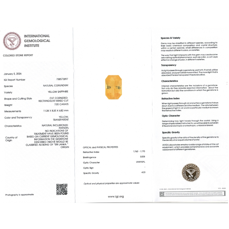 Yellow Sapphire 11.28x8.35x6.82mm Step Cut Octagon AAA Loose Gemstone - SA07E-183811