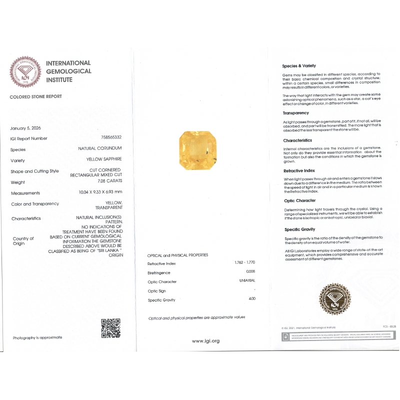 Yellow Sapphire 10.04x9.33x6.93mm Step Cut Octagon AAA Loose Gemstone - SA07C-183803