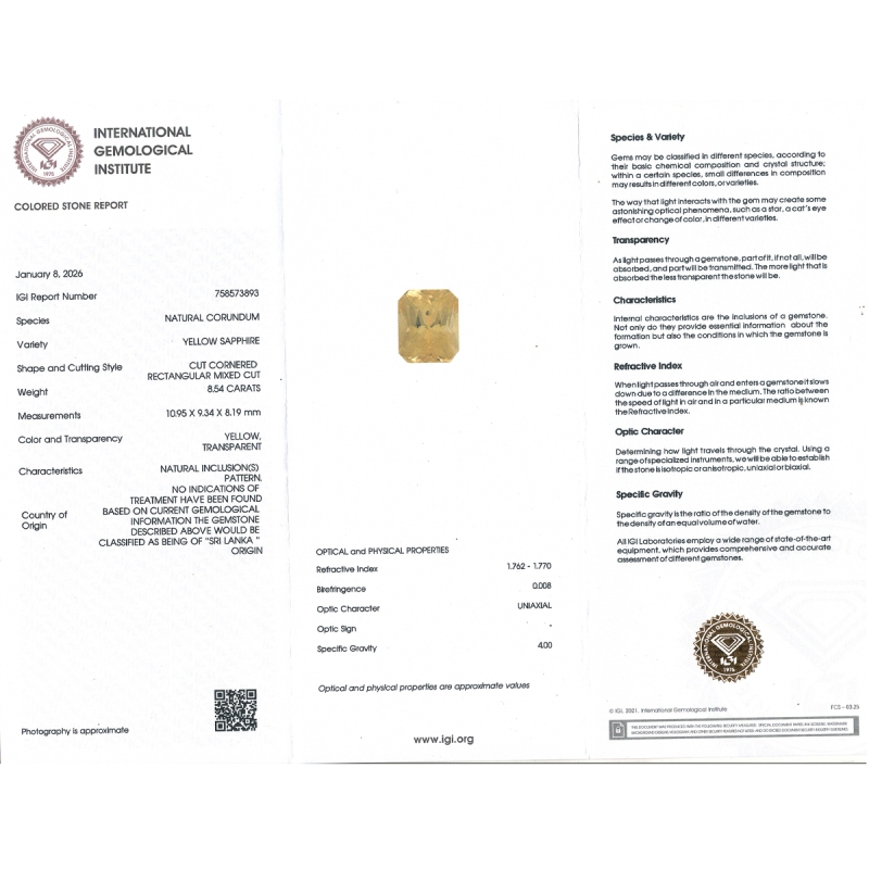 Yellow Sapphire 10.95x9.34x8.19mm Step Cut Octagon AAA Loose Gemstone - SA07C-183801