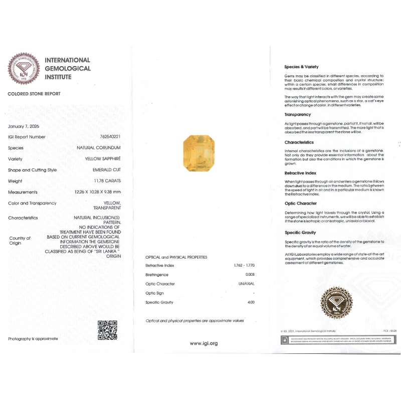 Yellow Sapphire 12.26x10.28x9.38mm Step Cut Octagon AAA Loose Gemstone - SA07B-183796