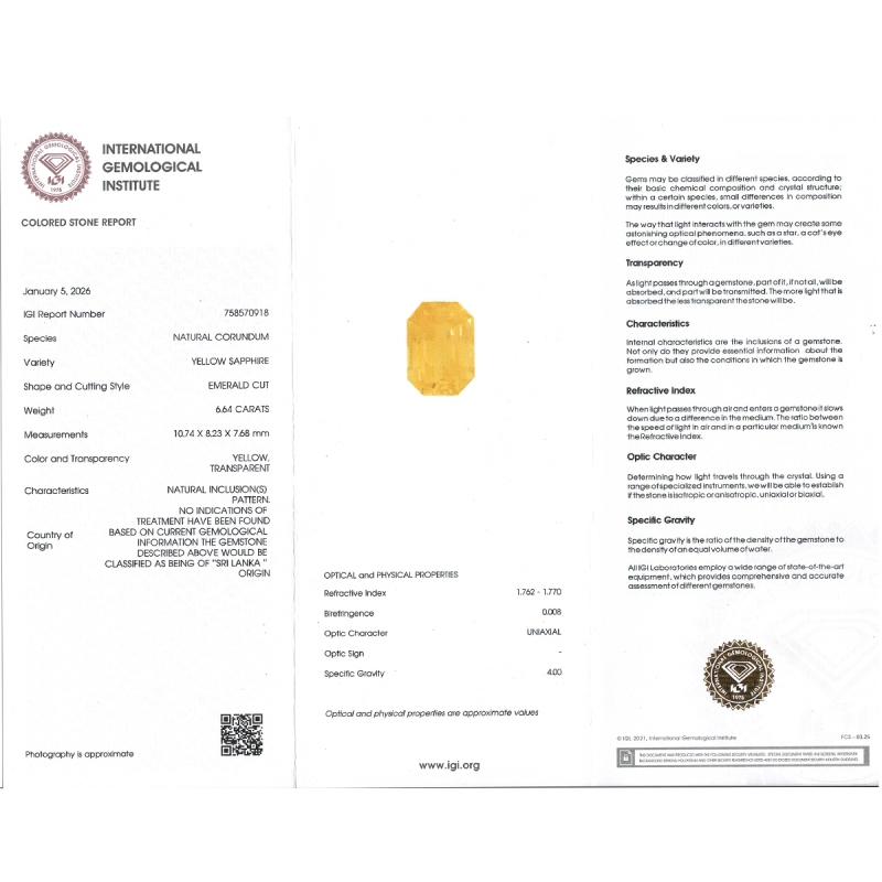 Yellow Sapphire 10.74x8.23x7.68mm Step Cut Octagon AAA Loose Gemstone - SA07E-183813