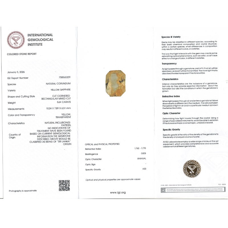 Yellow Sapphire 10.24x7.89x6.31mm Step Cut Octagon AAA Loose Gemstone - SA07C-183800