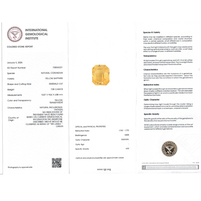 Yellow Sapphire 10.07x9.06x6.88mm Step Cut Octagon AAA Loose Gemstone - SA07C-183802