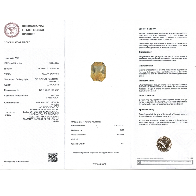 Yellow Sapphire 10.29x9.88x7.21mm Step Cut Octagon AA+ Loose Gemstone - SA07C-183806