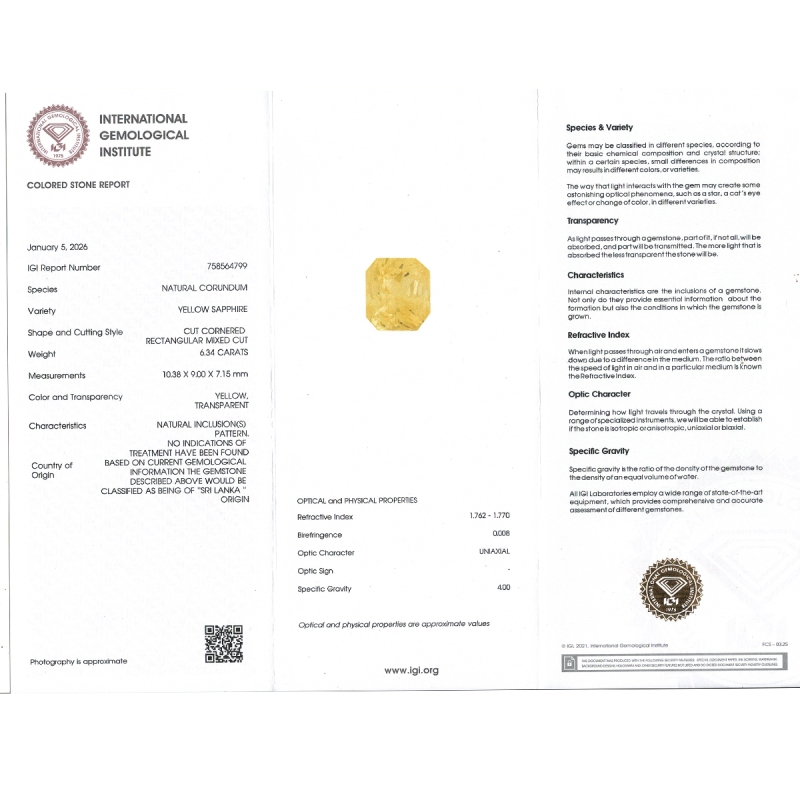 Yellow Sapphire 10.38x9.00x7.15mm Step Cut Octagon AA+ Loose Gemstone - SA07C-183807