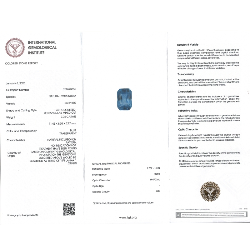 Blue Sapphire 11.42x8.05x7.17mm Step Cut Octagon AA Loose Gemstone - SA07C-183783