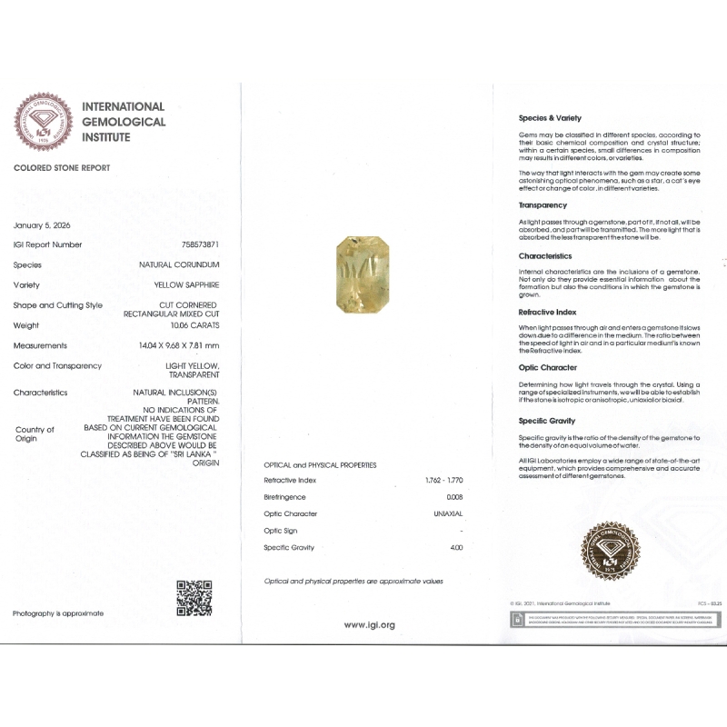 Yellow Sapphire 14.04x9.68x7.81mm Step Cut Octagon AA Loose Gemstone - SA008-183816