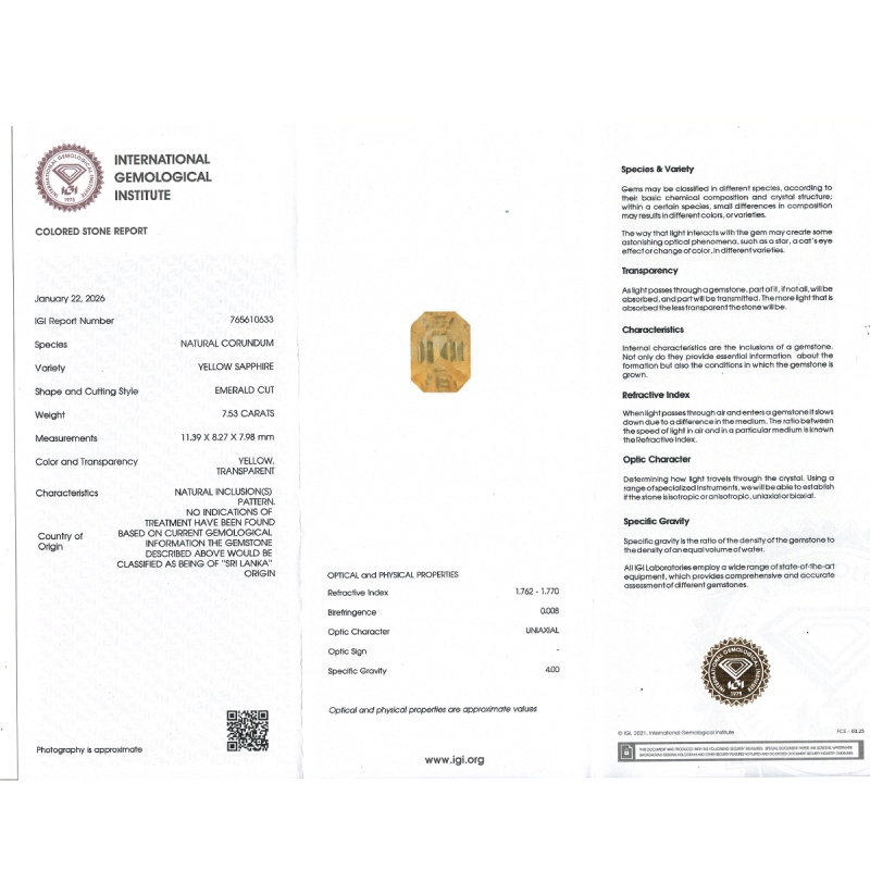 Yellow Sapphire 11.39x8.27x7.98mm Step Cut Octagon AA+ Loose Gemstone - SA009-183825