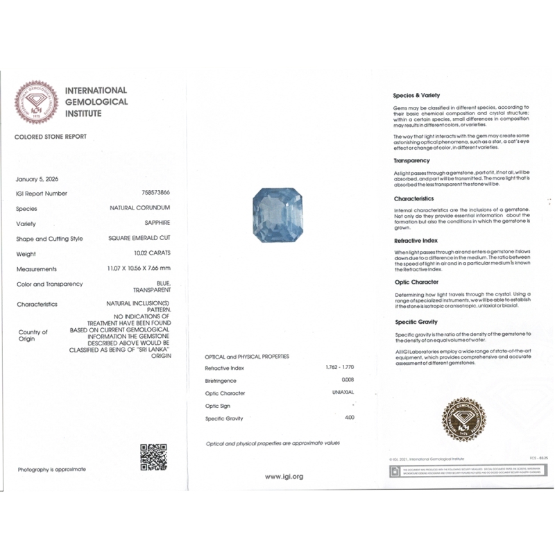 Blue Sapphire 11.07x10.56x7.66mm Step Cut Octagon AA Loose Gemstone - SA008-183822